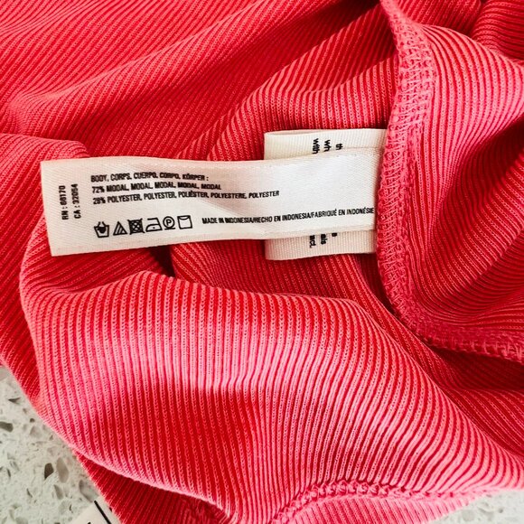 Saturday Sunday by Anthropologie Coral Pink Ribbed Amy Surplice top size S - Picture 6 of 7